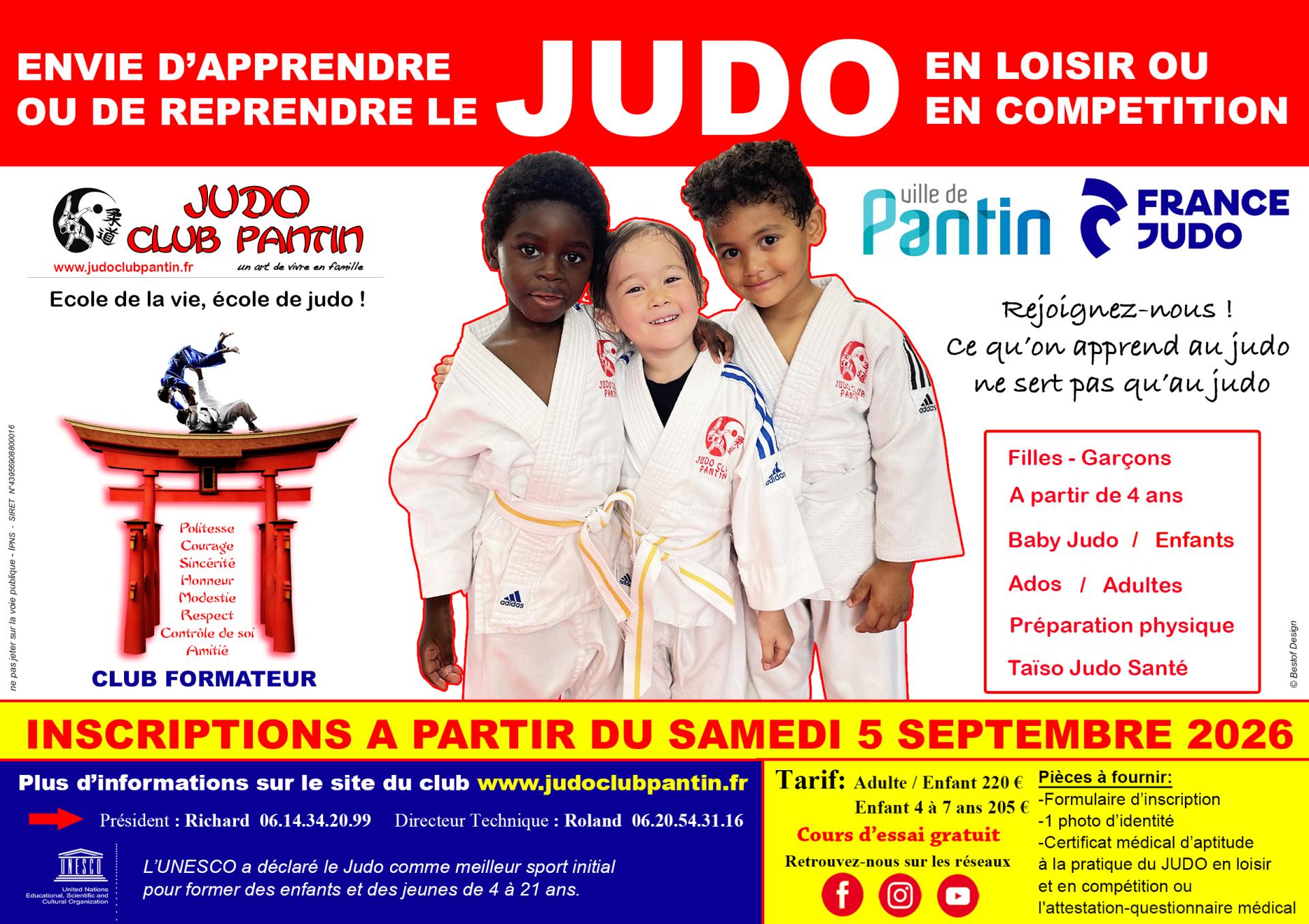 Affiche 2 publicitaire a4 judo club pantin 2026 2027