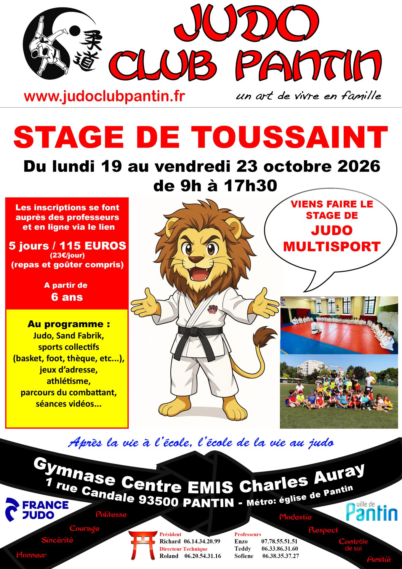 Affiche a4 stage toussaint 2026