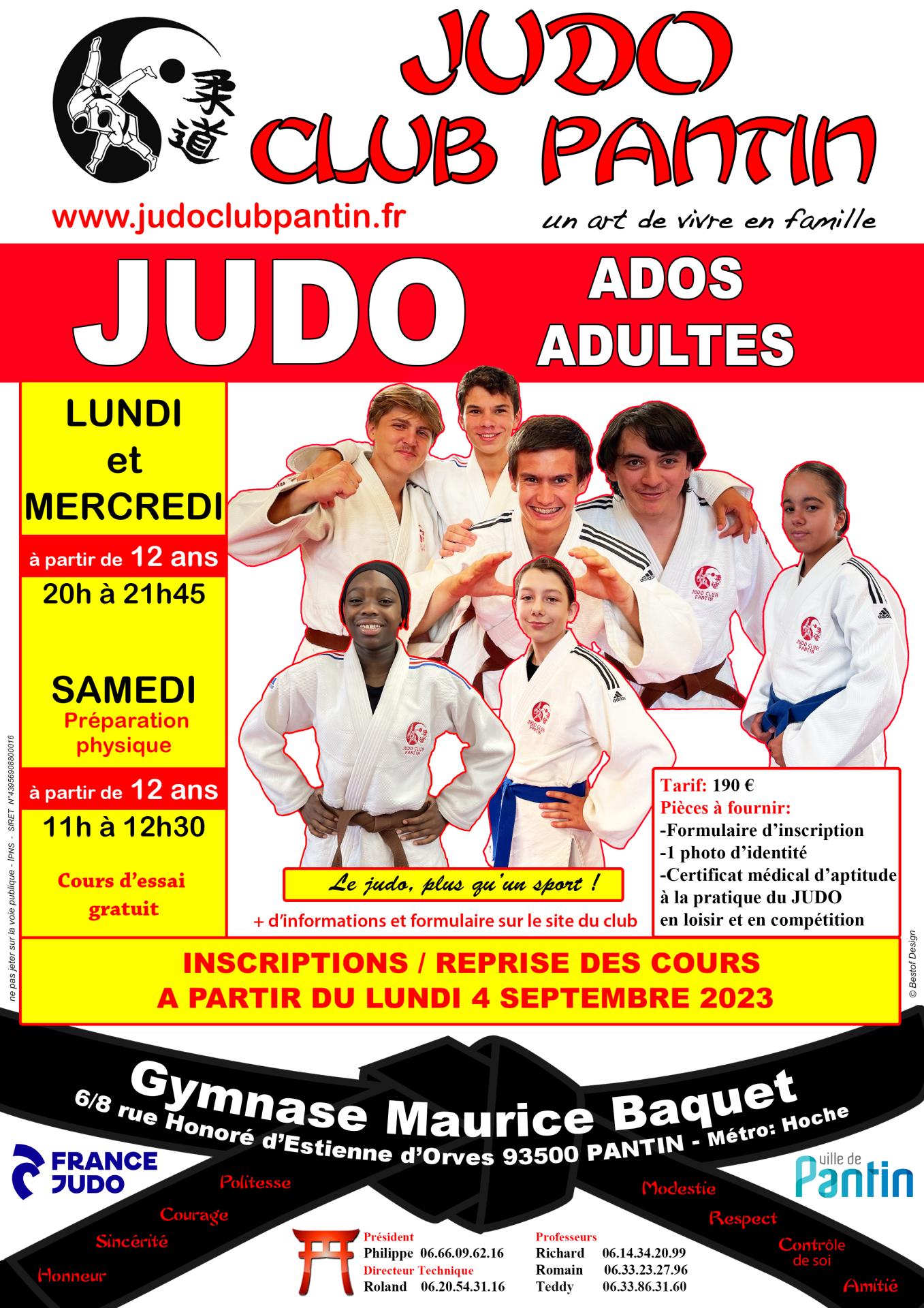 Recto affiche a4 ados adultes judo baquet 2023 2024