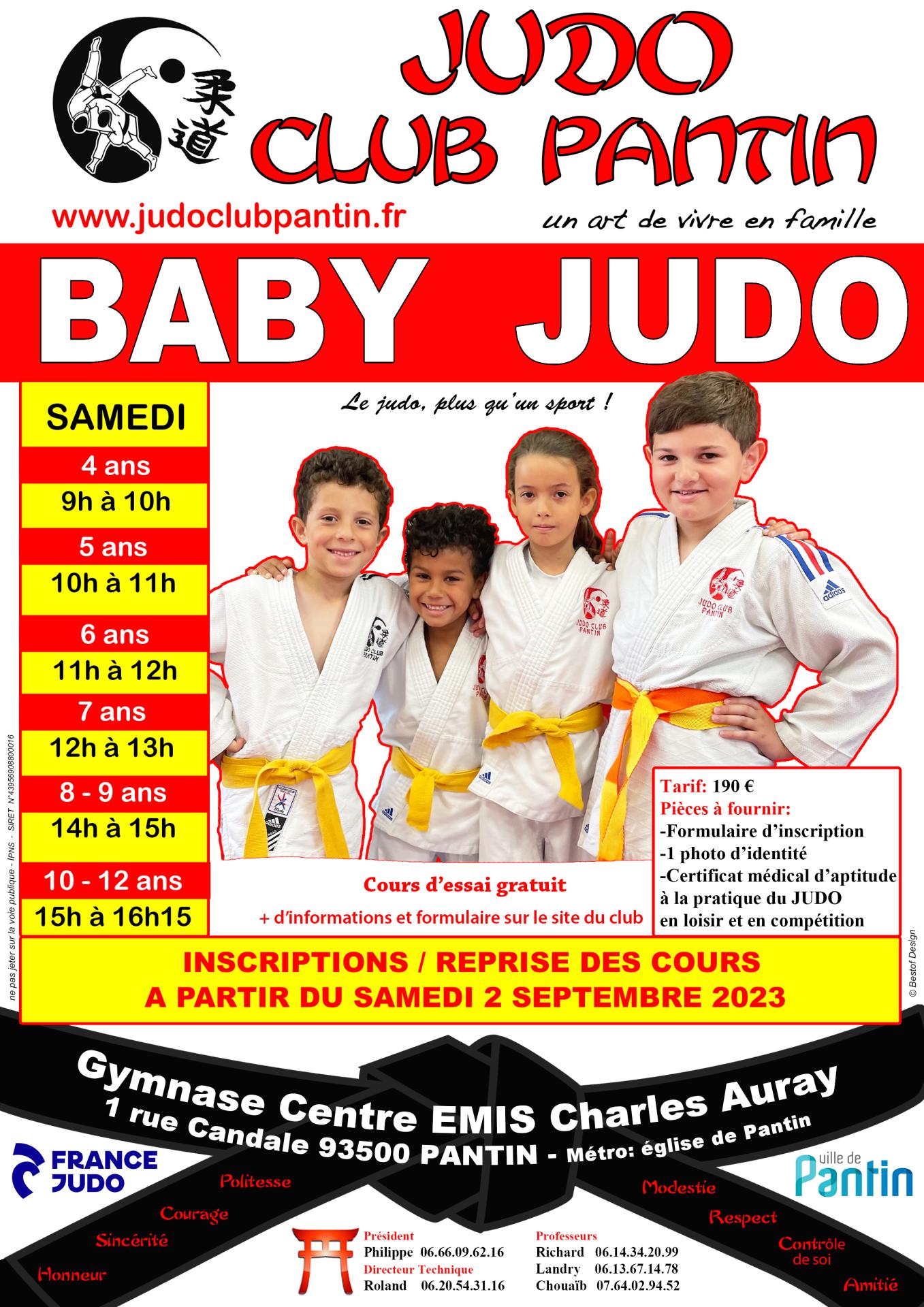 Recto affiche a4 baby judo centre emis 2023 2024