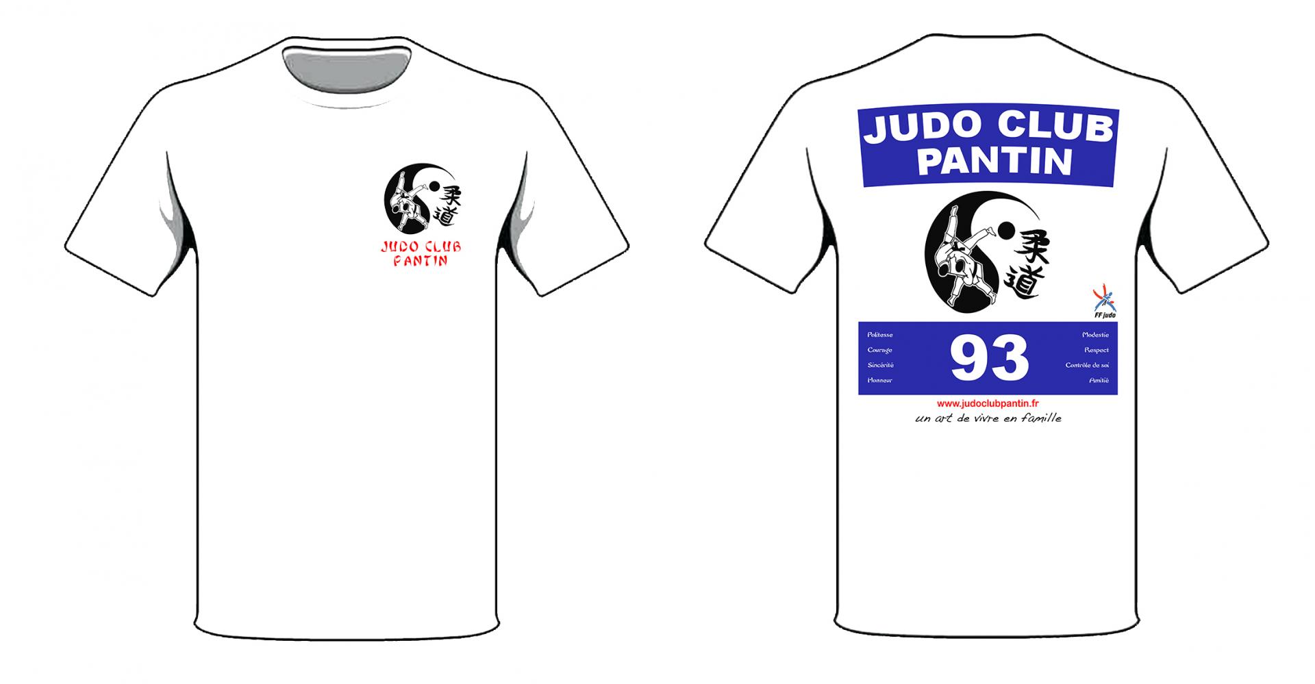 Tshirt judo club pantin blanc dossard